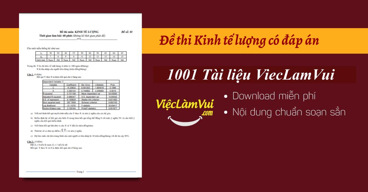 Đề thi Kinh tế lượng có đáp án