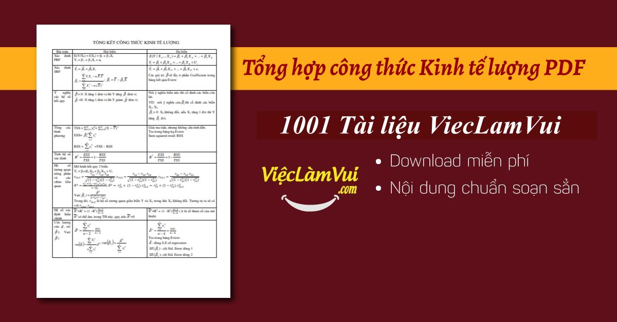 Tổng hợp công thức Kinh tế lượng PDF