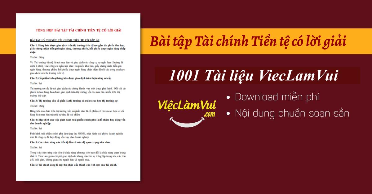 Bài tập Tài chính Tiền tệ có lời giải