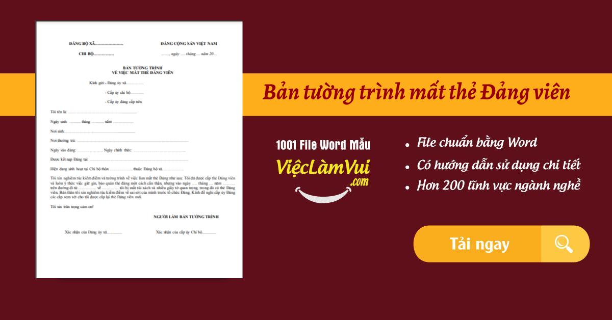 Bản tường trình mất thẻ Đảng viên file Word