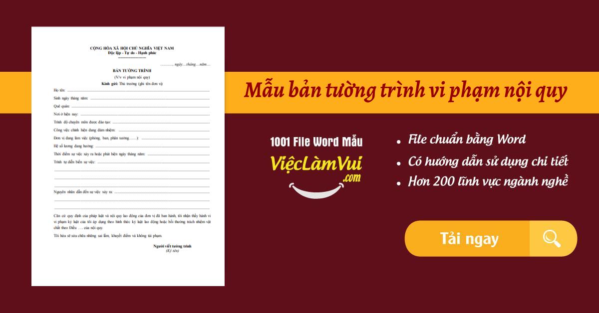 Mẫu bản tường trình vi phạm nội quy file Word