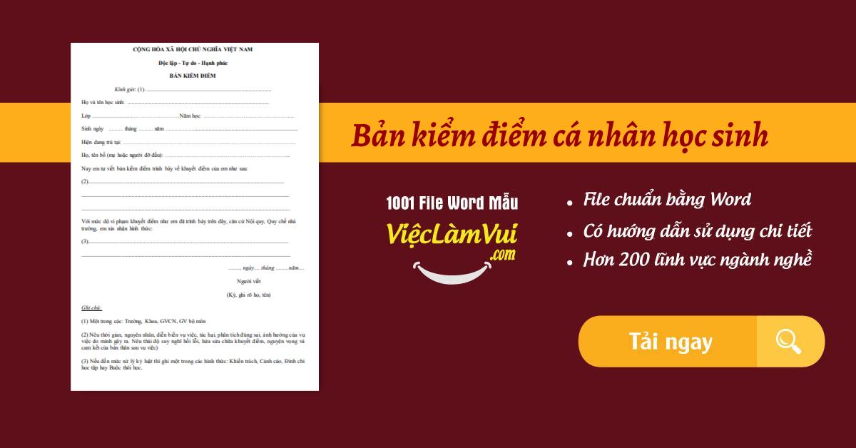 Mẫu bản kiểm điểm cá nhân học sinh file Word
