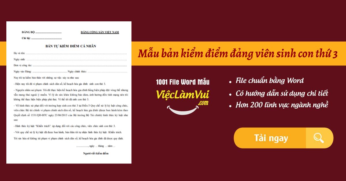 Mẫu bản kiểm điểm đảng viên sinh con thứ 3 mới nhất file Word