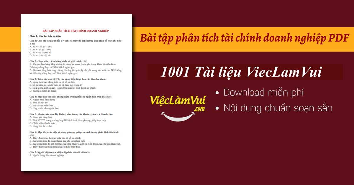 Bài tập phân tích tài chính doanh nghiệp PDF