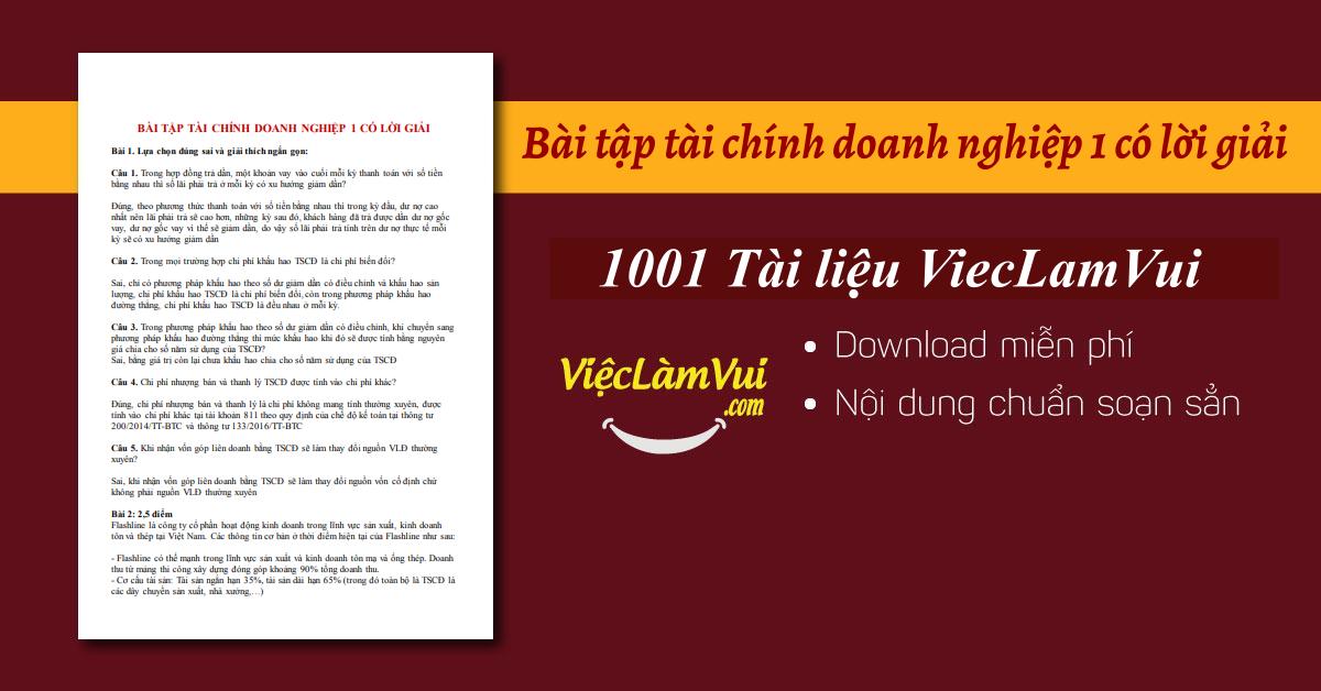 Bài tập tài chính doanh nghiệp 1 có lời giải