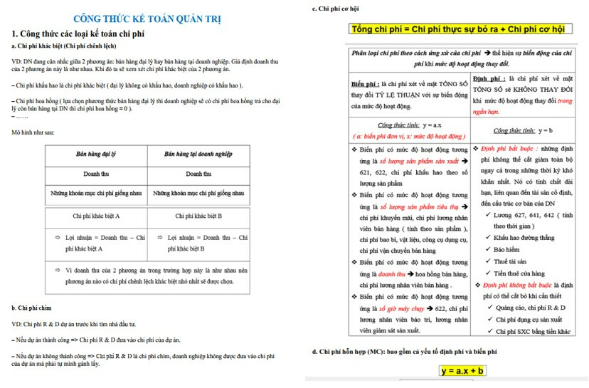 Tổng hợp công thức kế toán quản trị PDF
