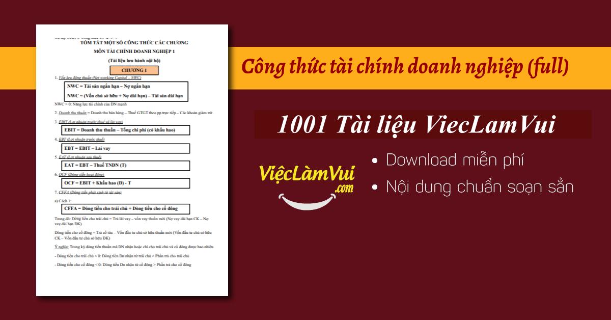 Công thức tài chính doanh nghiệp (full)