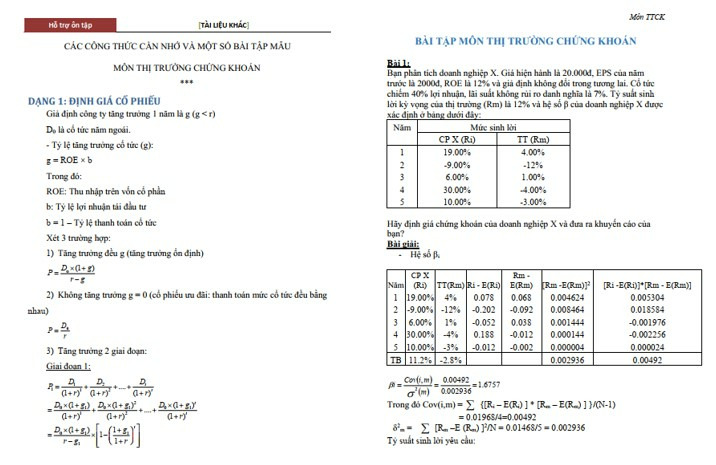 Bài tập thị trường chứng khoán kèm lời giải PDF