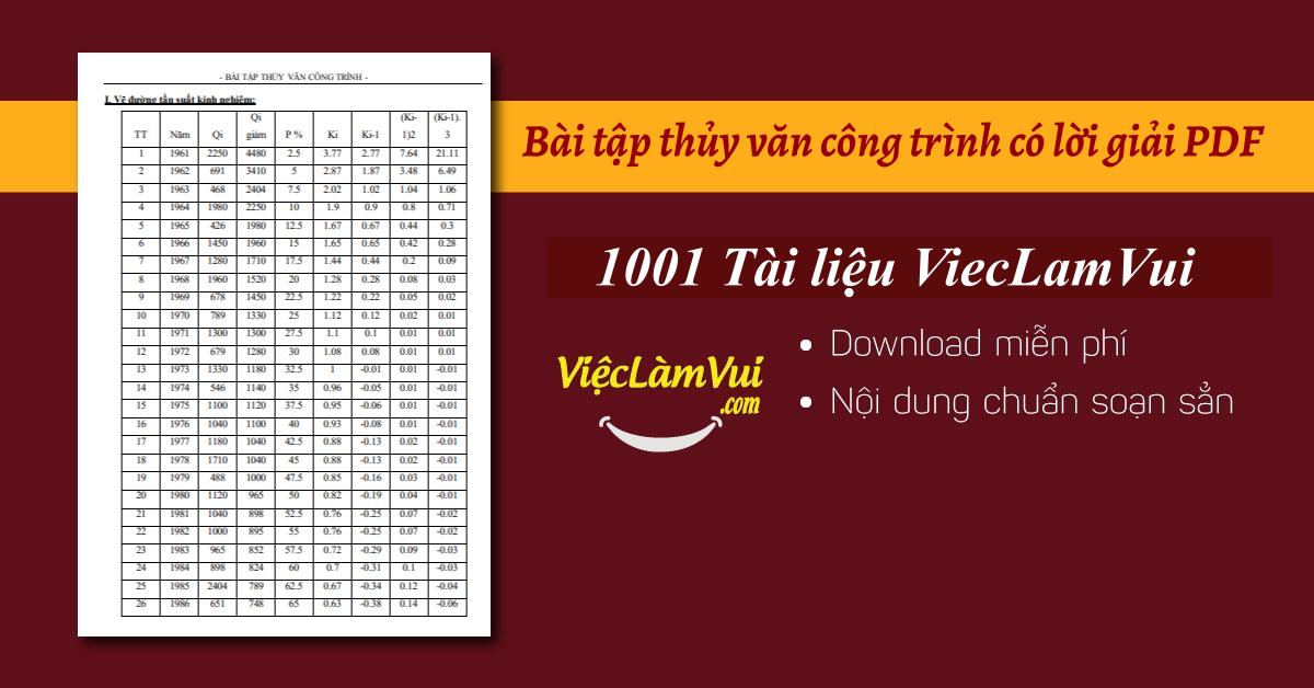 Bài tập thủy văn công trình có lời giải PDF