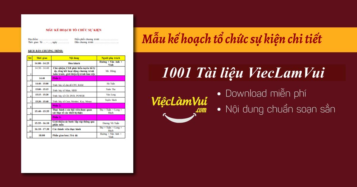 Mẫu kế hoạch tổ chức sự kiện chi tiết