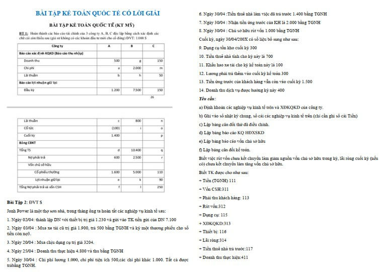 Bài tập kế toán quốc tế có lời giải PDF