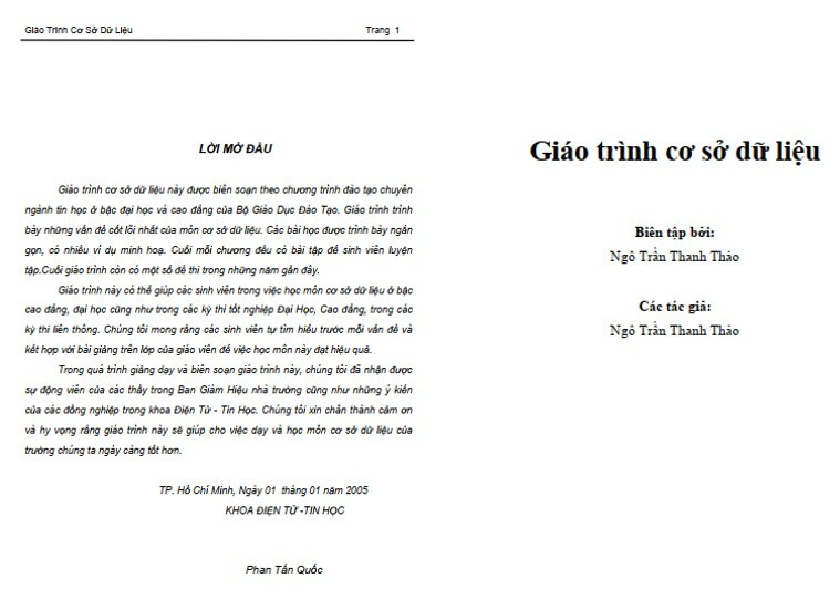 Giáo trình cơ sở dữ liệu PDF