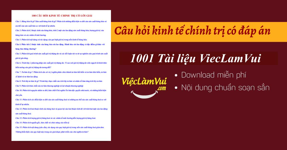 Câu hỏi kinh tế chính trị có đáp án