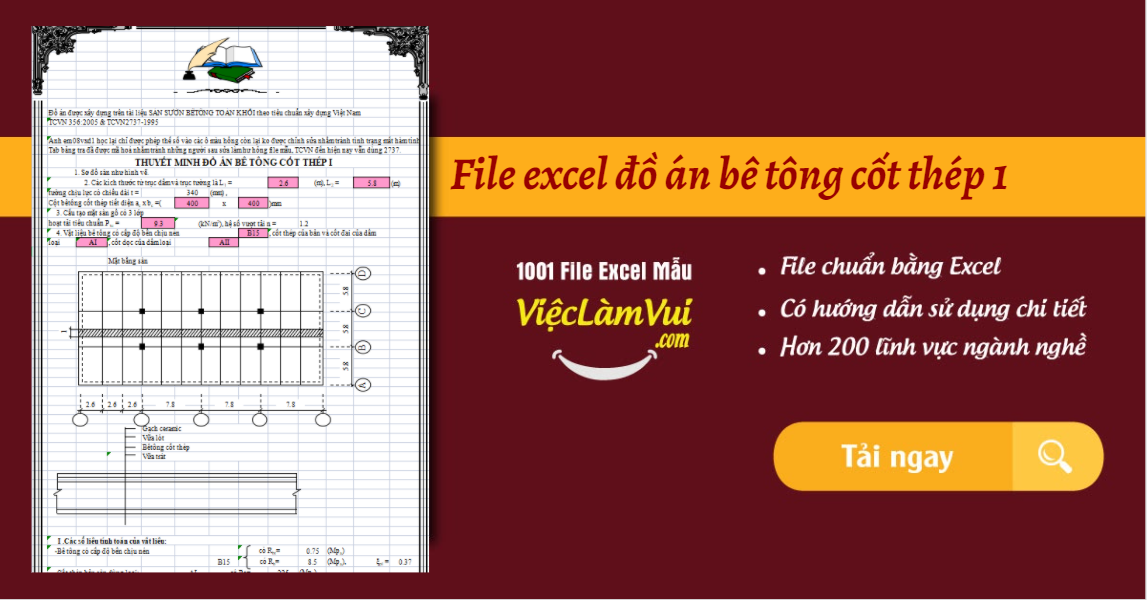 File excel đồ án bê tông cốt thép 1