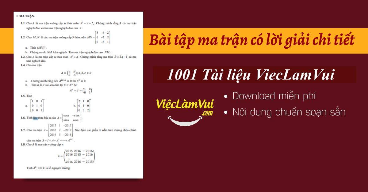 Bài tập ma trận có lời giải PDF