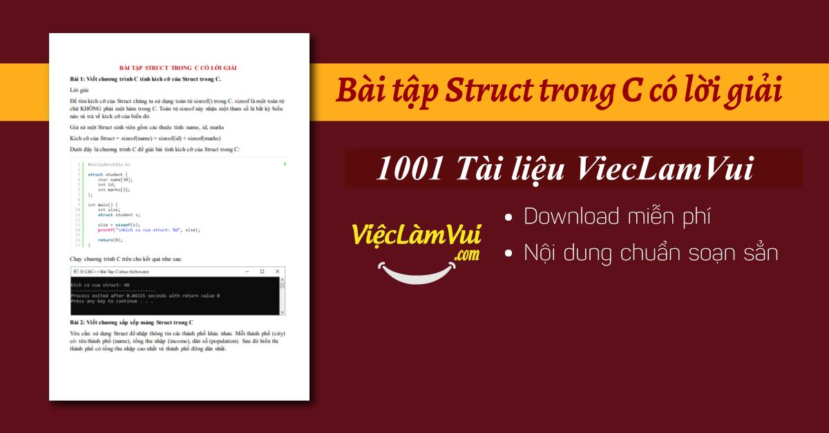 Bài tập Struct trong C có lời giải