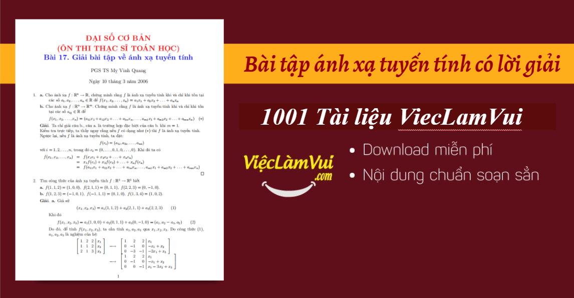 Bài tập ánh xạ tuyến tính có lời giải