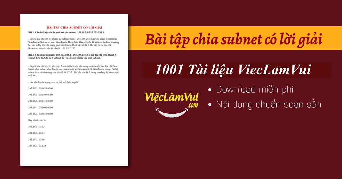 Bài tập chia subnet có lời giải