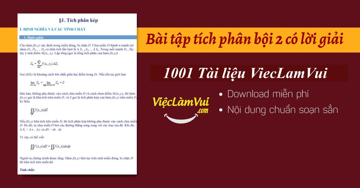 Bài tập tích phân bội 2 có lời giải