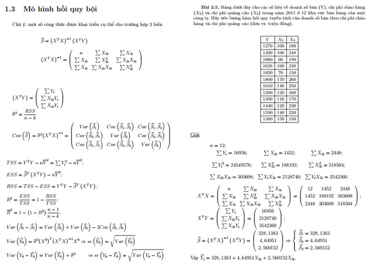 Bài tập mô hình hồi quy bội có lời giải PDF