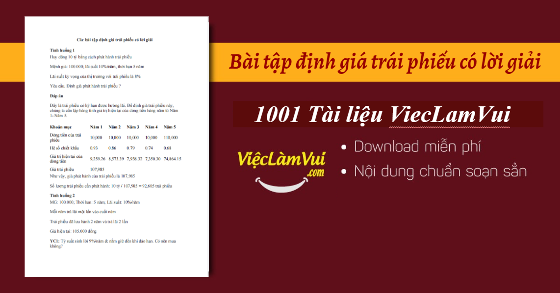 Bài tập định giá trái phiếu có lời giải