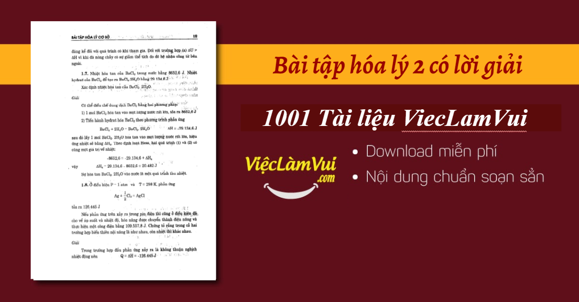 Bài tập hóa lý 2 có lời giải