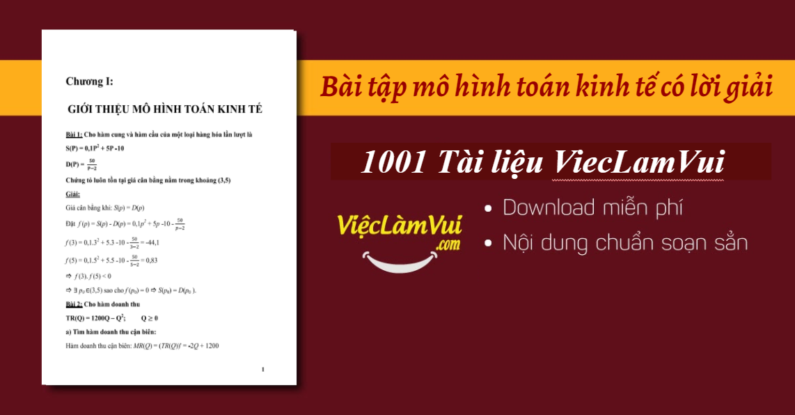 Bài tập mô hình toán kinh tế có lời giải