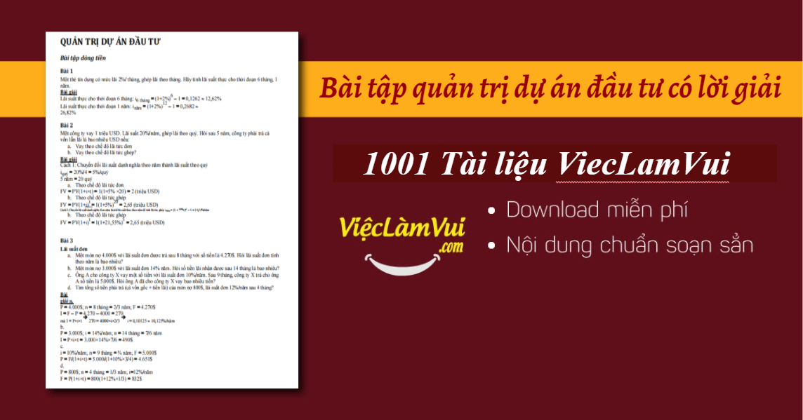 Bài tập quản trị dự án đầu tư có lời giải