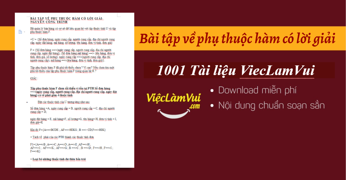 Bài tập về phụ thuộc hàm có lời giải