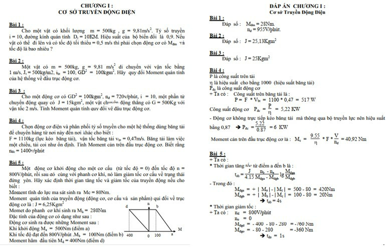 Bài tập truyền động điện có lời giải PDF