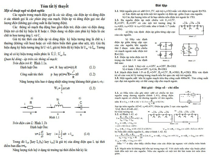 Bài tập lý thuyết mạch có lời giải PDF