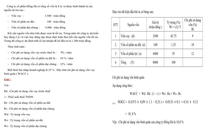 Bài tập tính WACC có lời giải PDF