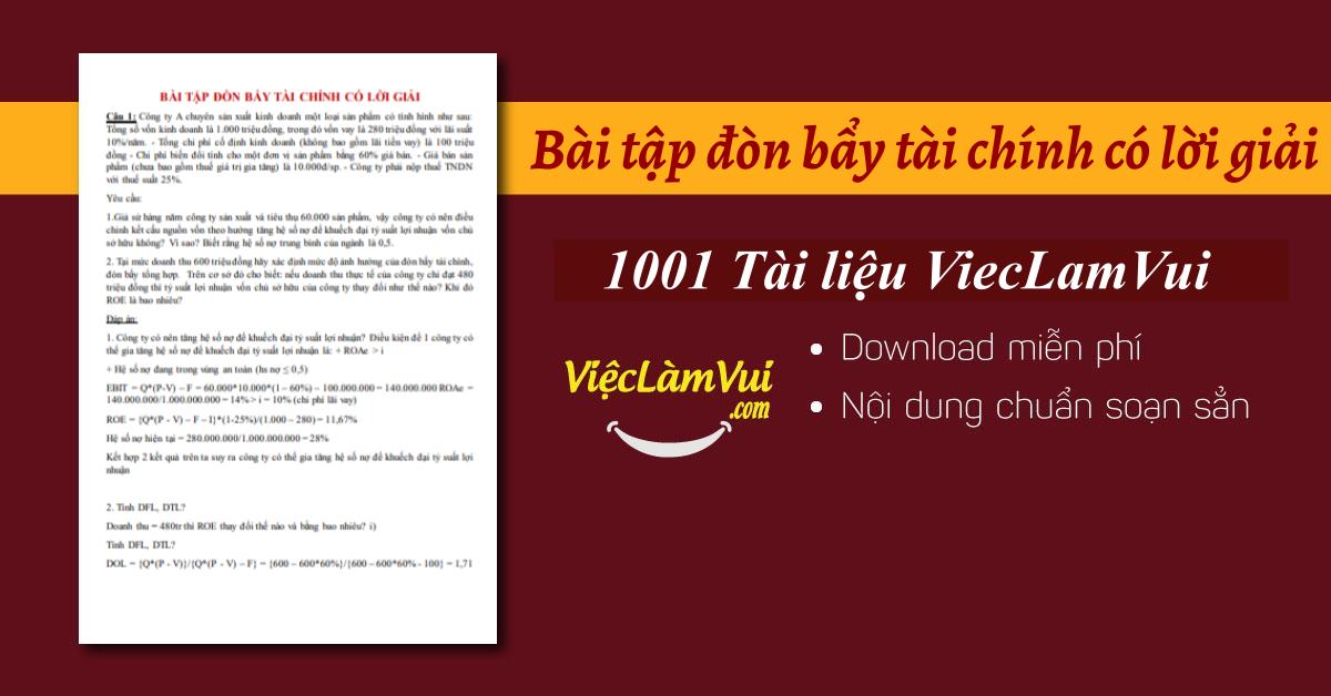 Bài tập đòn bẩy tài chính có lời giải