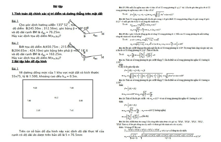 Bài tập trắc địa có lời giải PDF