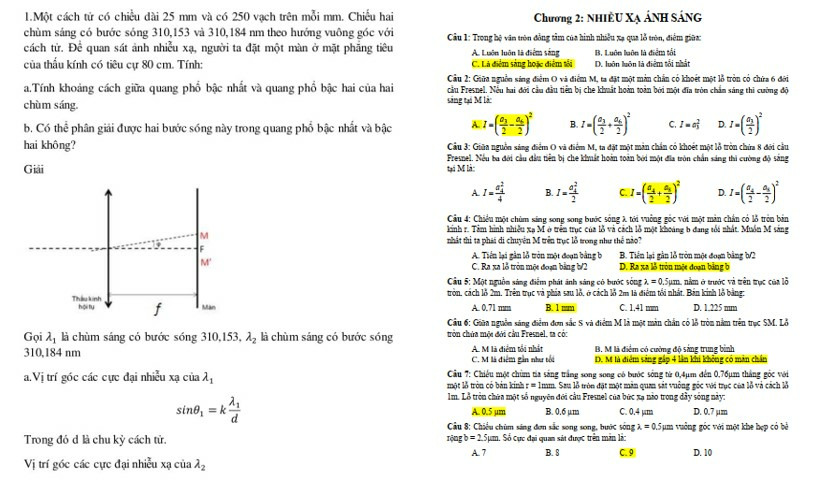 Bài tập nhiễu xạ ánh sáng có lời giải PDF