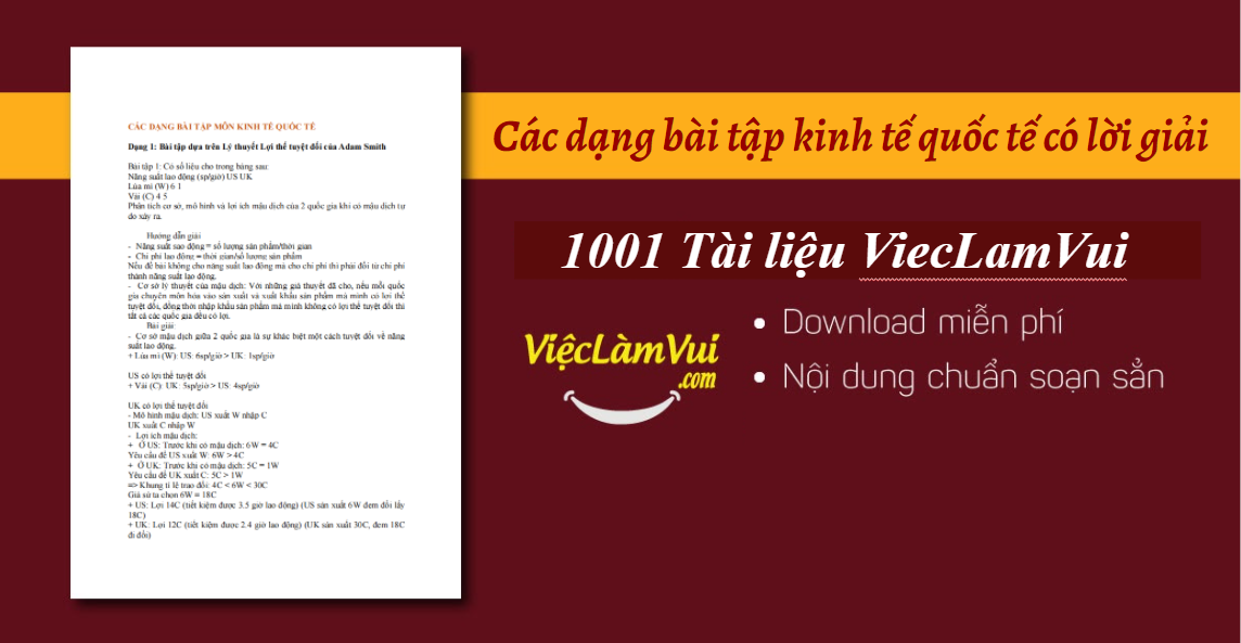 Các dạng bài tập kinh tế quốc tế có lời giải