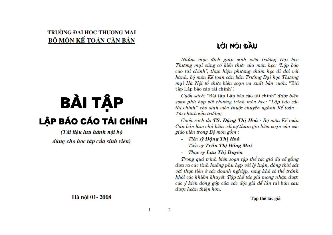 Bài tập lập báo cáo tài chính có lời giải