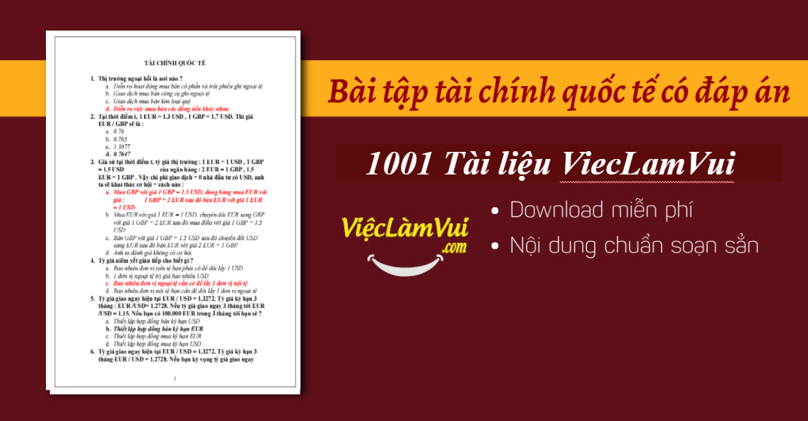 Bài tập tài chính quốc tế có đáp án