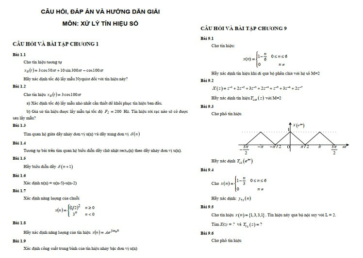 Bài tập xử lý tín hiệu số có lời giải PDF