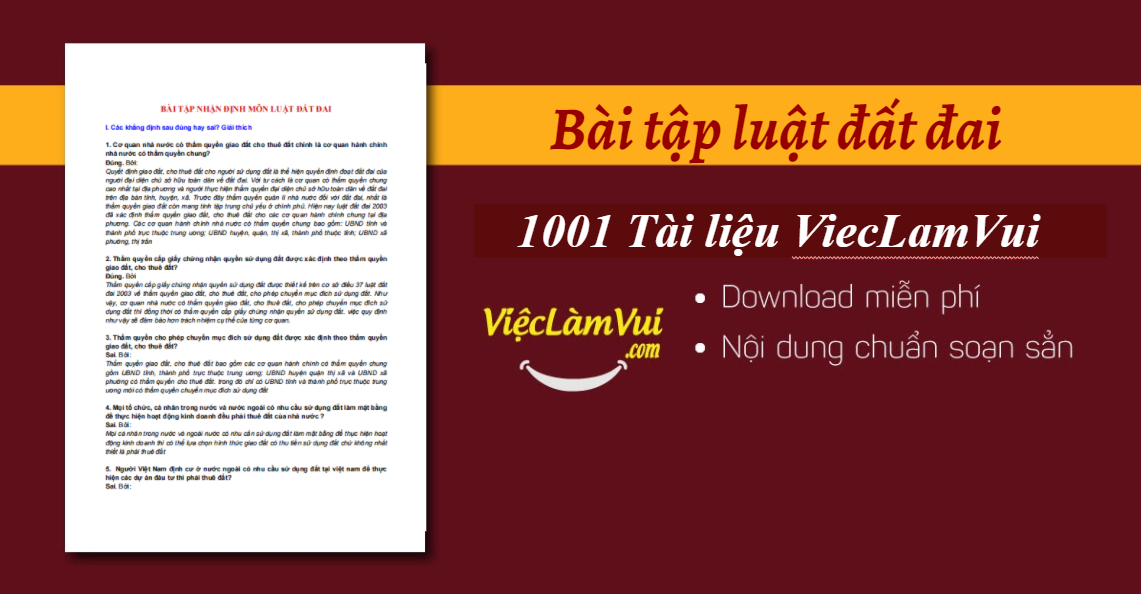 Bài tập luật đất đai có đáp án