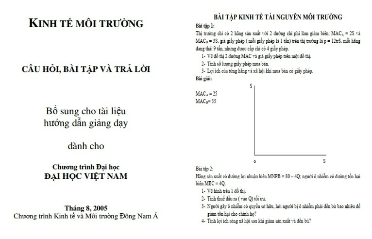 Bài tập kinh tế môi trường có đáp án PDF, DOC