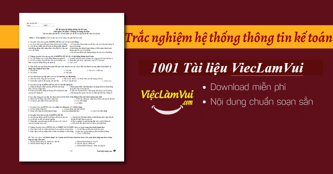 Tổng hợp đề thi trắc nghiệm hệ thống thông tin kế toán - có đáp án