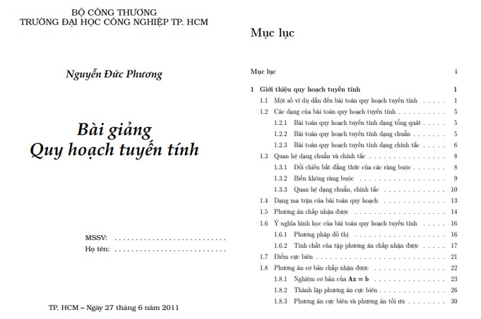 Bài giảng quy hoạch tuyến tính PDF