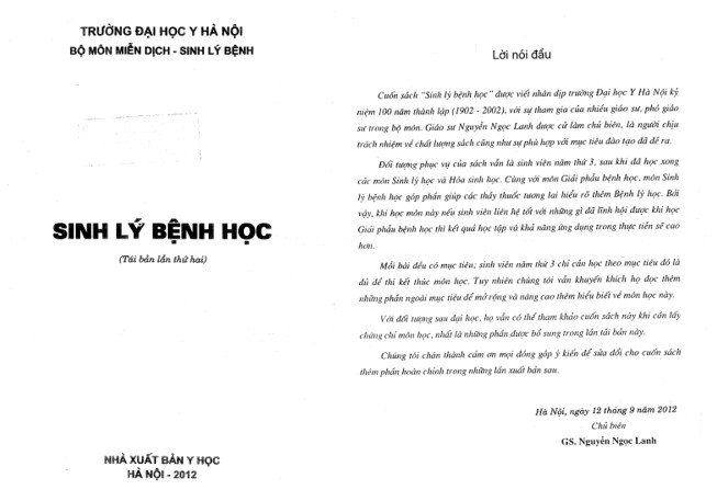 Giáo trình sinh lý bệnh Đại học Y Hà Nội PDF