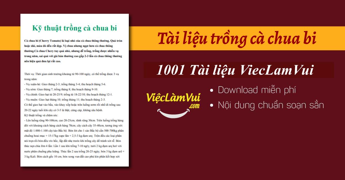 Tài liệu trồng cà chua bi - Hướng dẫn kỹ thuật trồng cà chua bi