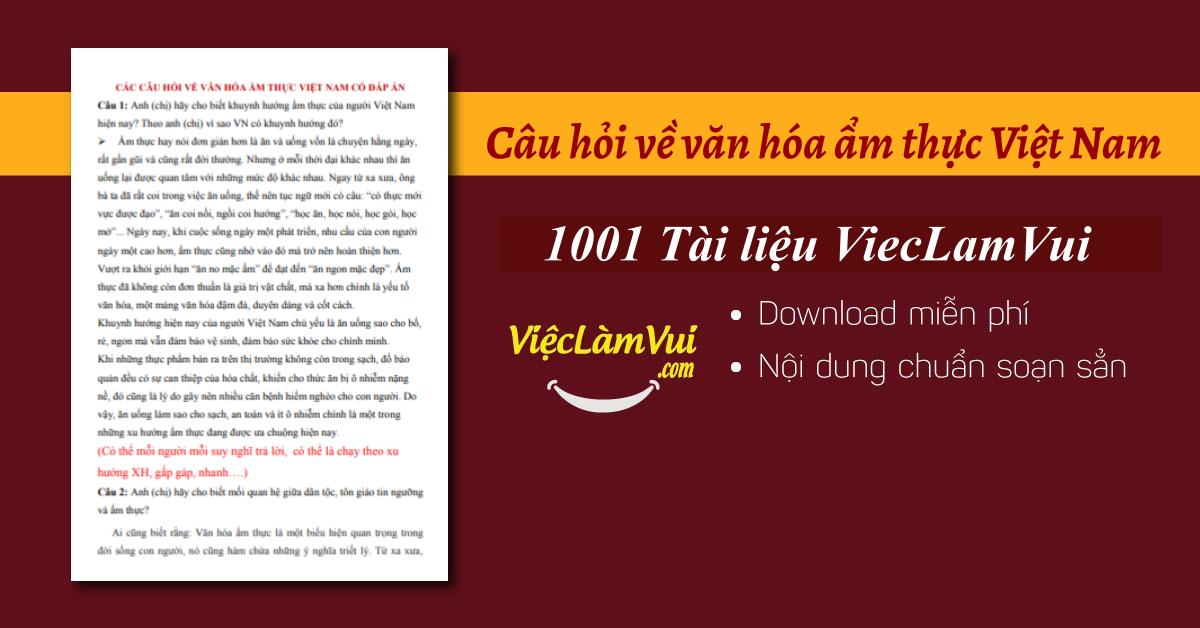 câu hỏi về văn hóa ẩm thực Việt Nam