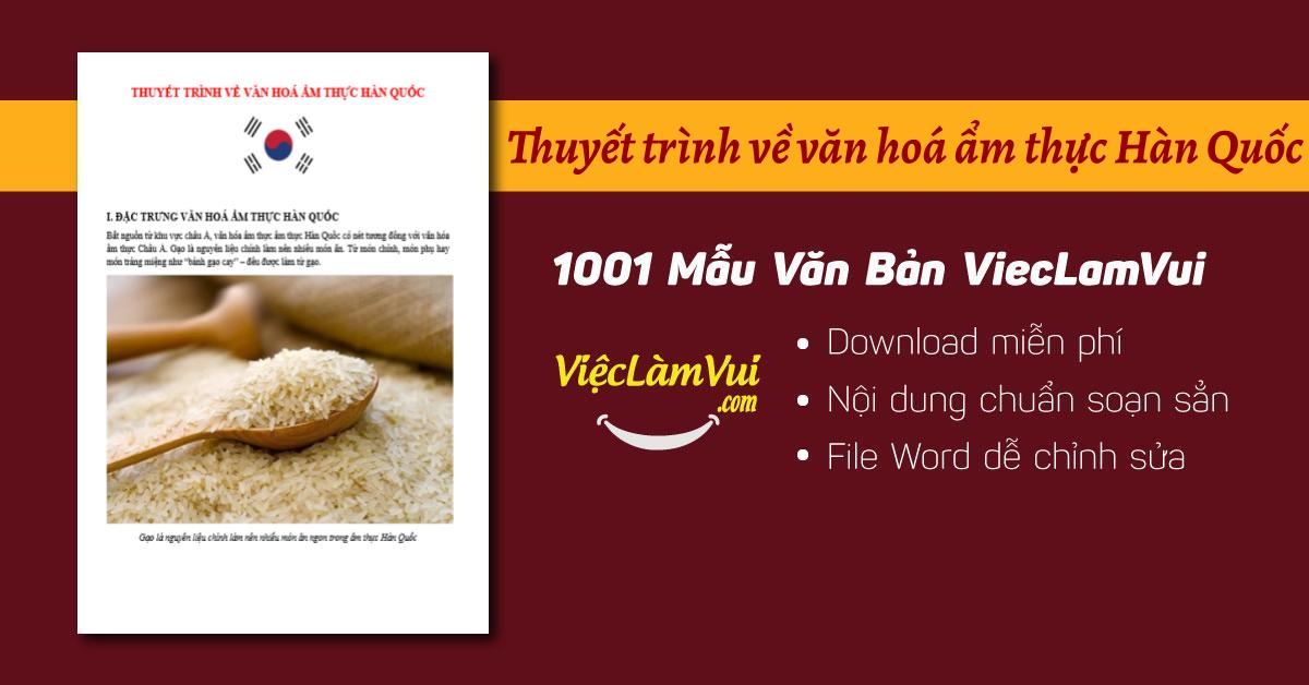 Thuyết trình về văn hóa ẩm thực Hàn Quốc DOC, PDF