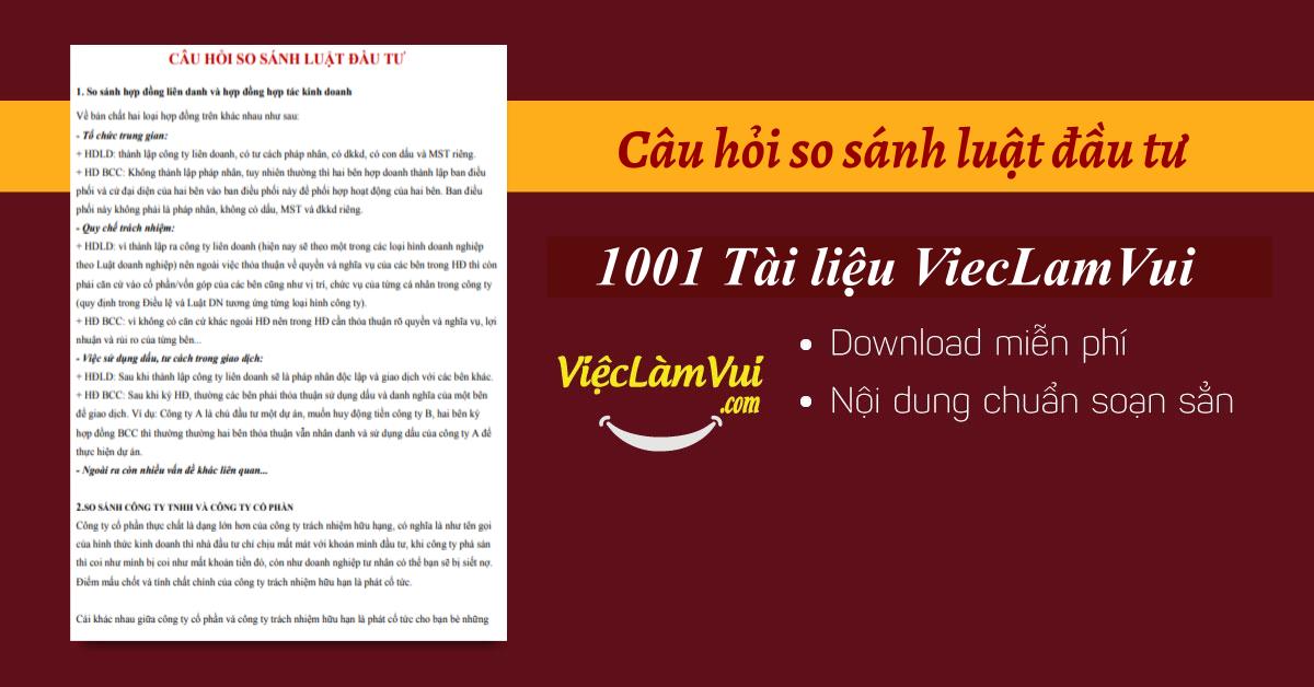 câu hỏi so sánh luật đầu tư có đáp án 