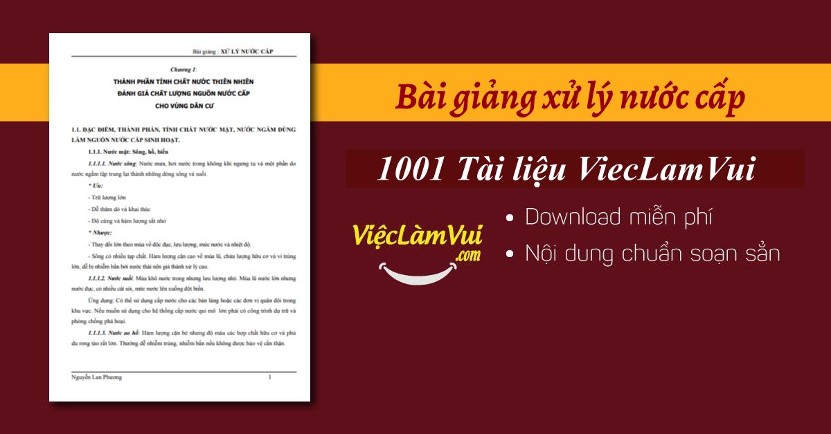 Bài giảng xử lý nước cấp