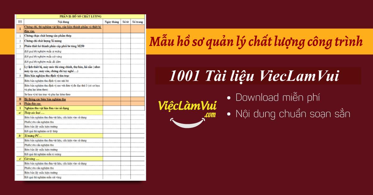 Mẫu hồ sơ quản lý chất lượng công trình